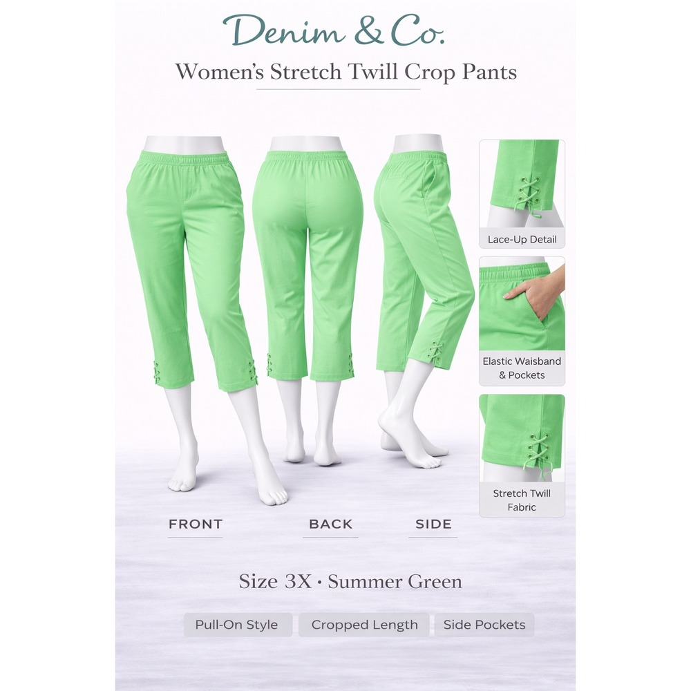 Denim & Co How Timeless Stretch Twill Crop Pants Summer Green Lace-Up 3X A231133